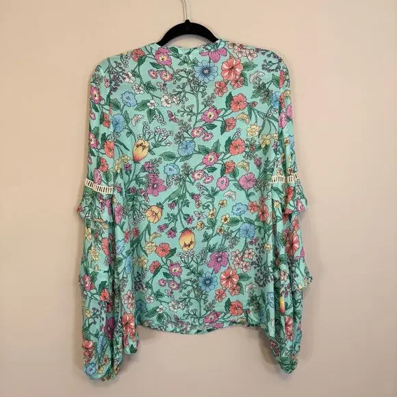 Spell & The Gypsy Sayulita Blouse Women Small Floral Boho Long Sleeve Birthstone - Picture 2 of 7